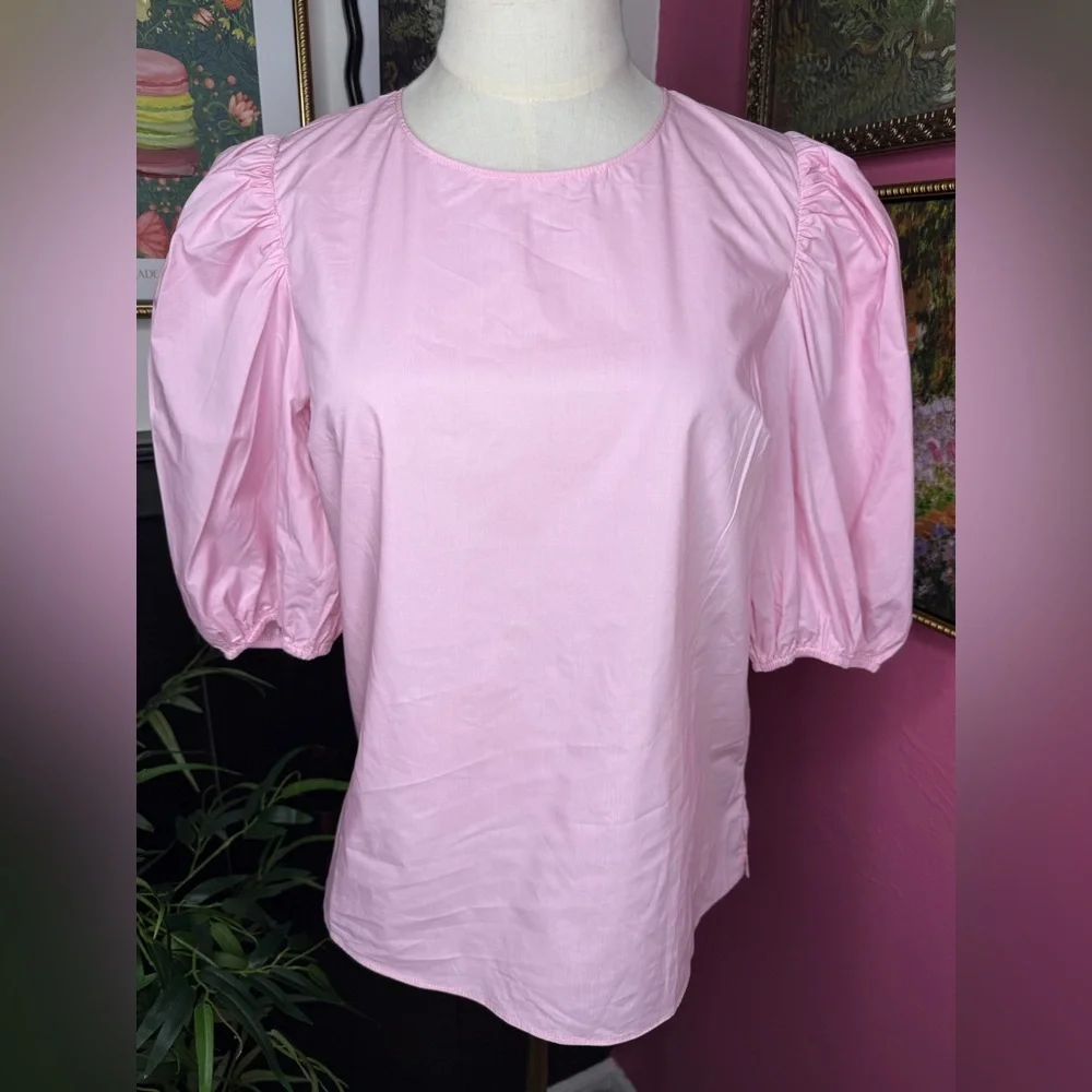 NEW English Factory Pink Poplin Puffed Sleeve Top Sz Small